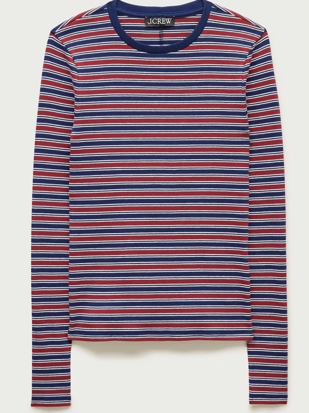 J. Crew Narrow Stripe Long-Sleeve Crewneck in Navy and Red